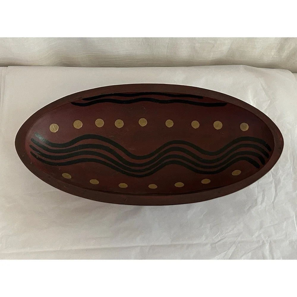 Kathy Graybill Painted Wooden Primitive Folk Art Decorative Oblong Bowl